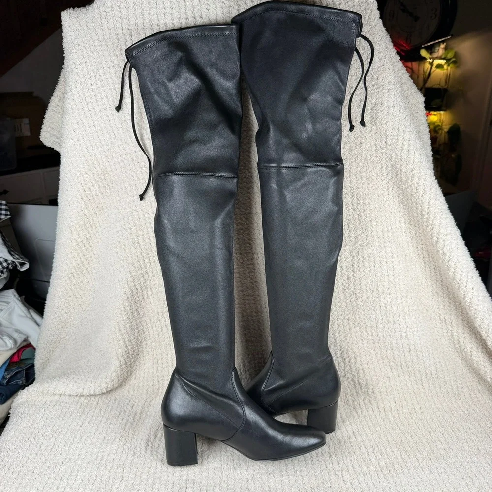 Stuart Weitzman Genna 60 City Boot Black Leather Size 8 B Orig-$895 NWOB